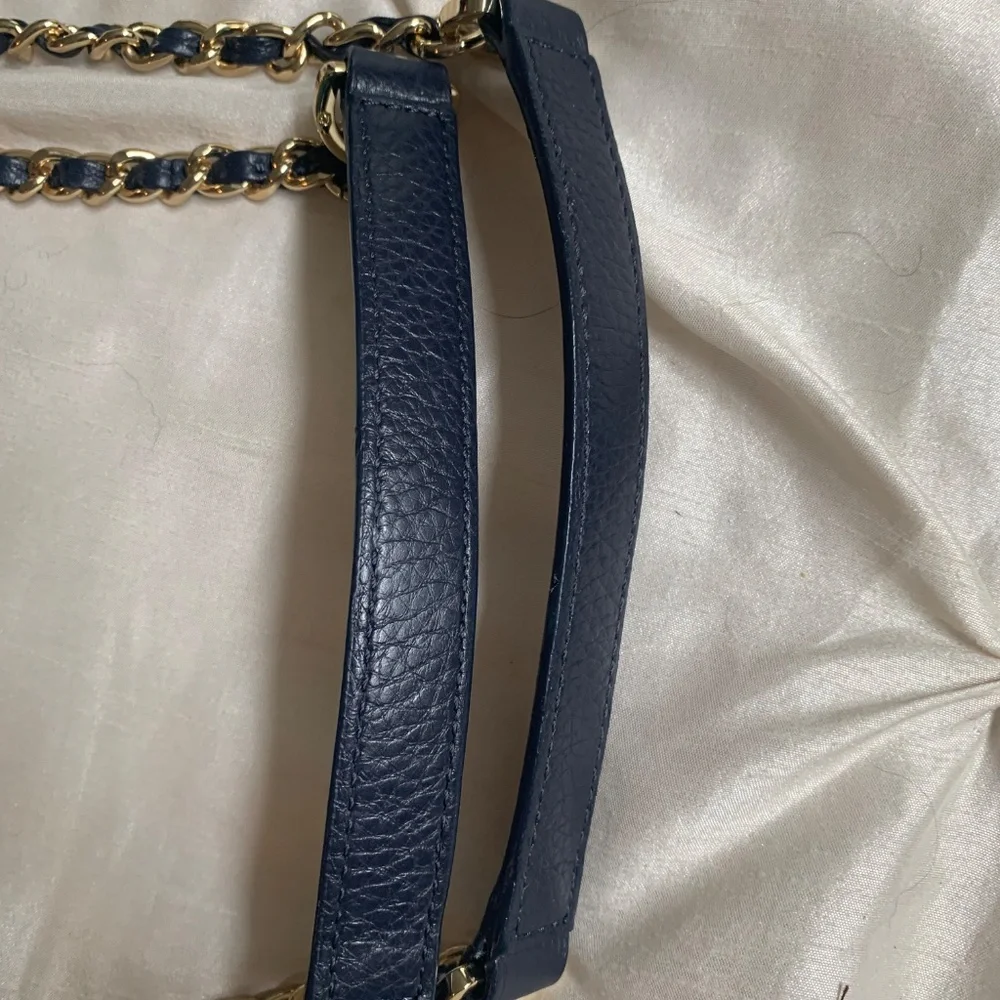 Tory Burch Navy Blue Leather Shoulder Handbag